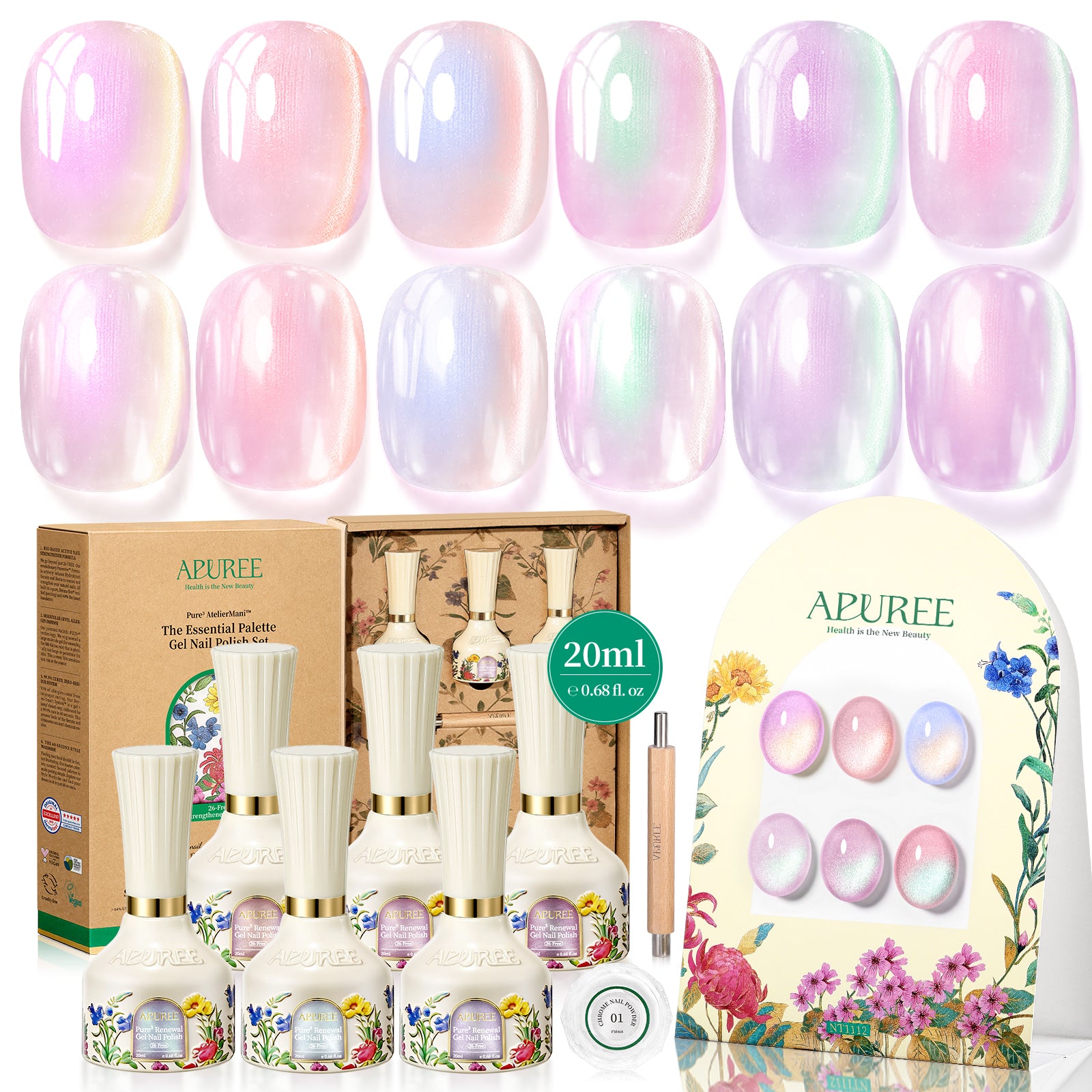 26-Free™ Cat Eye Gel Nail Polish Set (6PCS), 0.68 fl. oz each Aurora Bloom