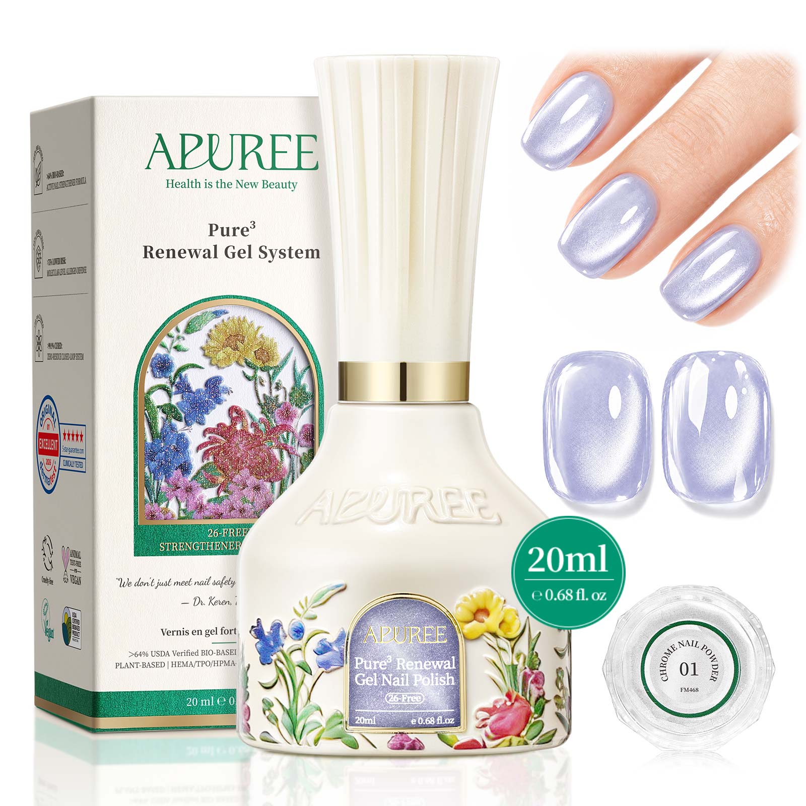 APUREE Lilac Blue Strengthener Gel Nail Polish Color Swatch Glossy Finish