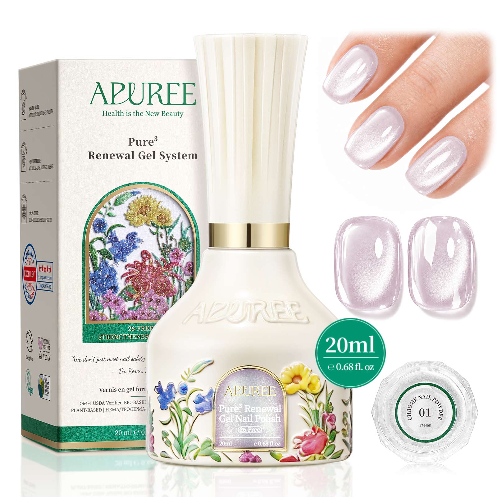APUREE Pure Renewal Gel Nail Polish 01 Pearl 20ml Sheer Lavender Pearl Nail Color