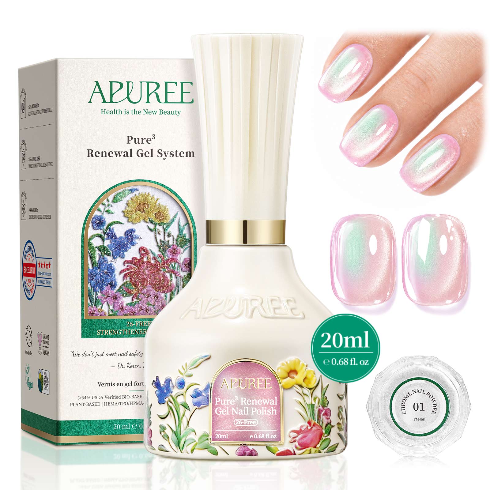 26-Free™ Cat Eye Gel Nail Polish: >64% Bio-Based, 0.68 fl. oz -Opal Bloom Mint Petal