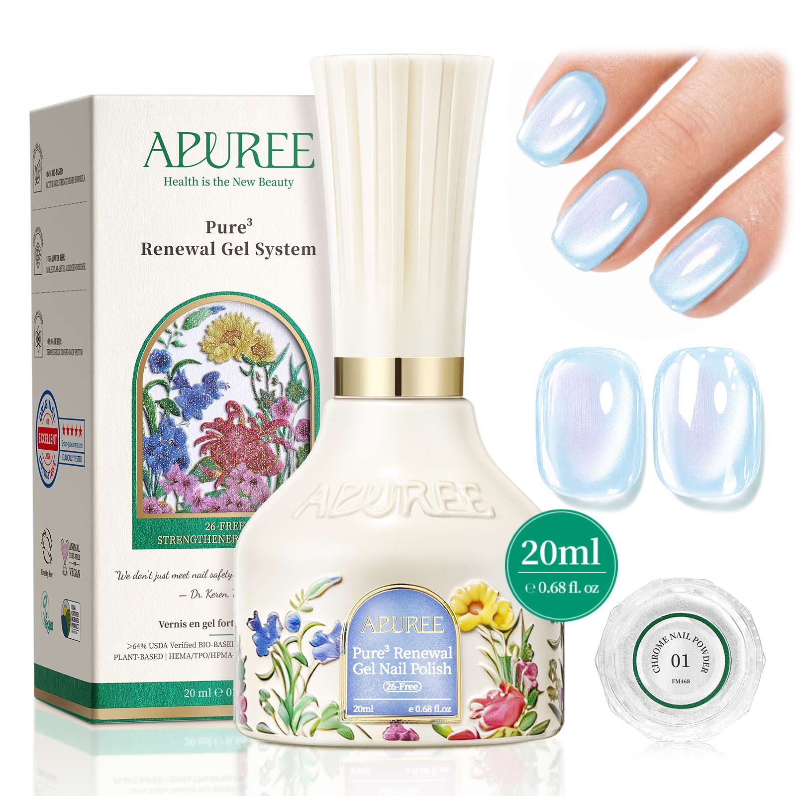 26-Free™ Cat Eye Gel Nail Polish: >64% Bio-Based, 0.68 fl. oz -Aqua Aura Salty Waves