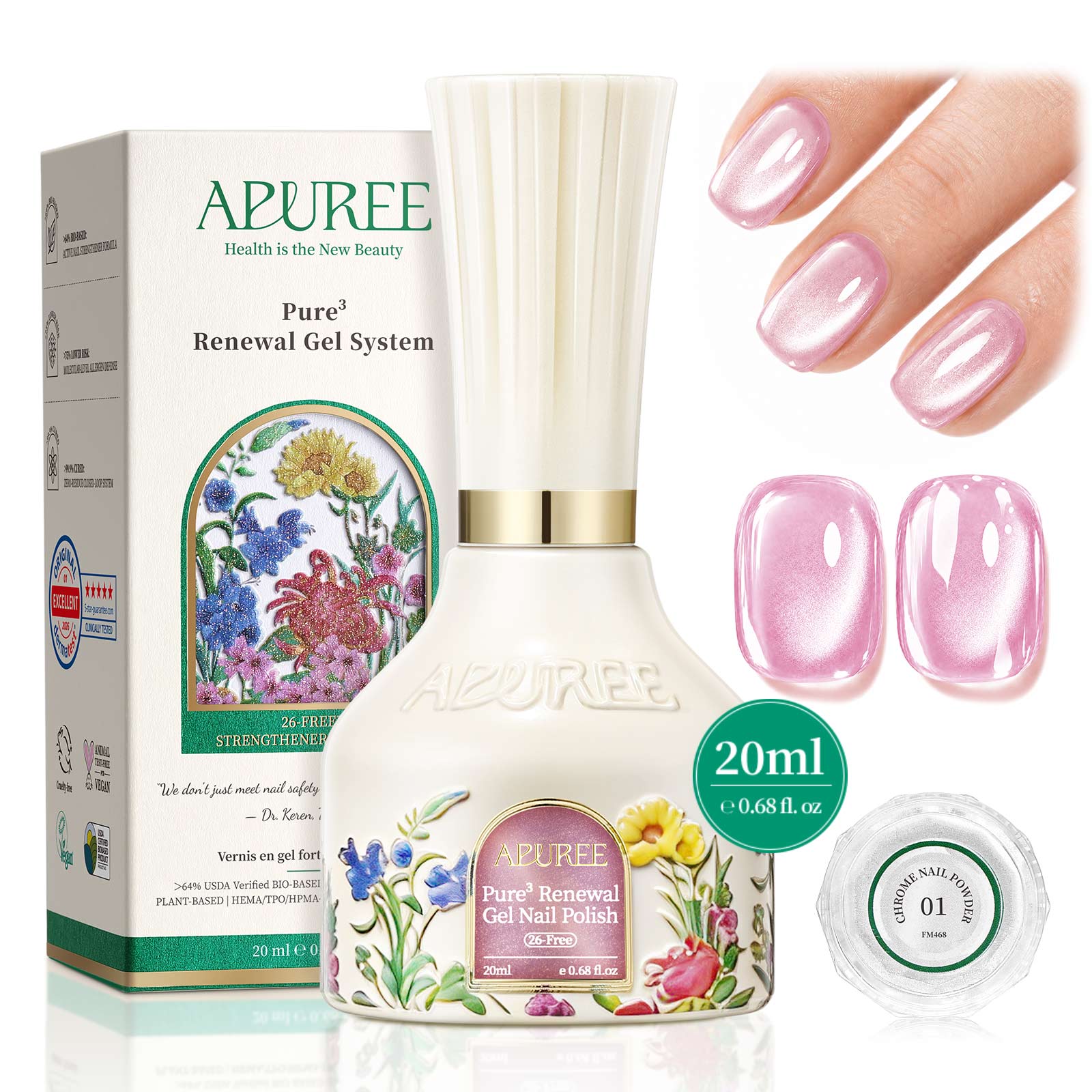APUREE Bright Pink Gel Nail Polish Color Swatch Glossy Nail Color