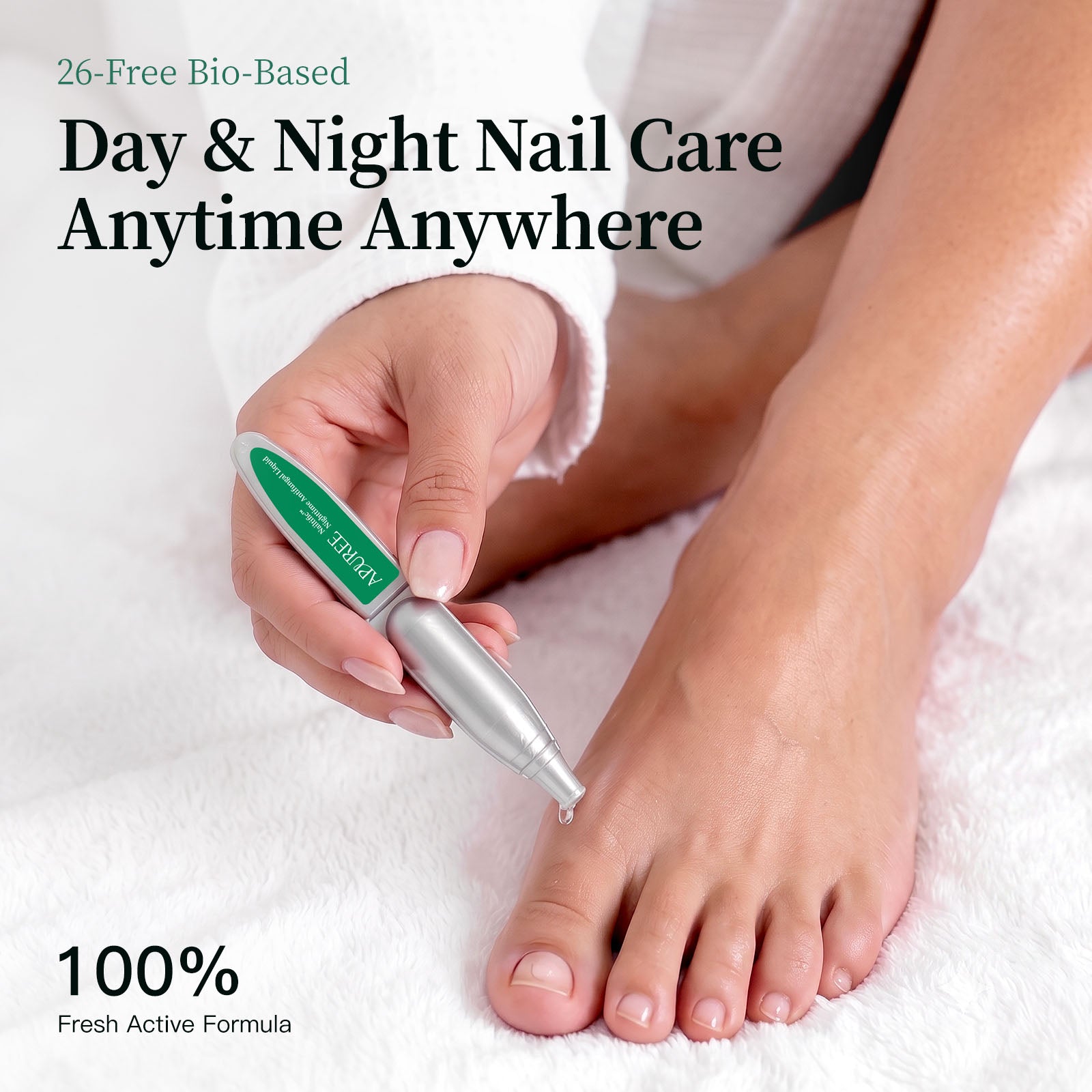 APUREE Antifungal Liquid Day Night Nail Care 26-Free Bio-Based Pre-Measured Fresh Formula Lifestyle Scene