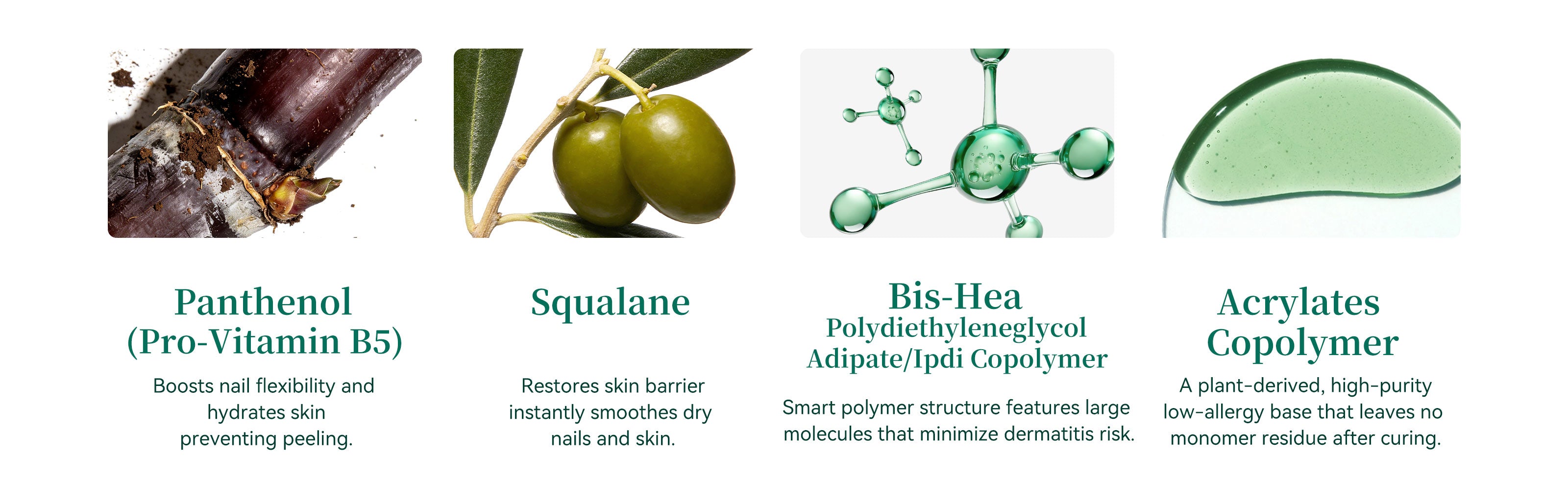 Panthenol, squalane and bio-based nail care ingredients for hydration and repair
