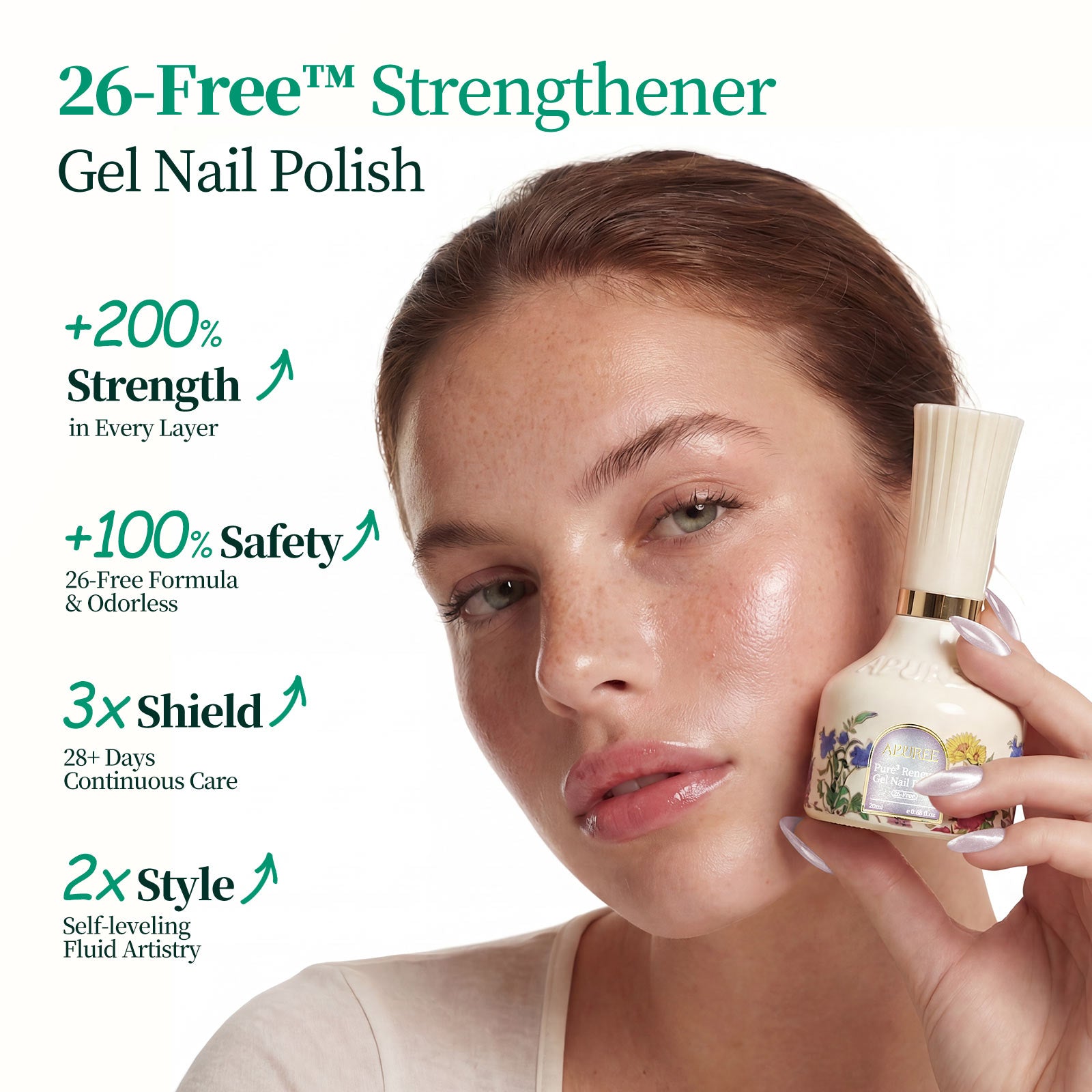 Woman Holding APUREE Strengthening Gel Nail Polish for Healthier Nails