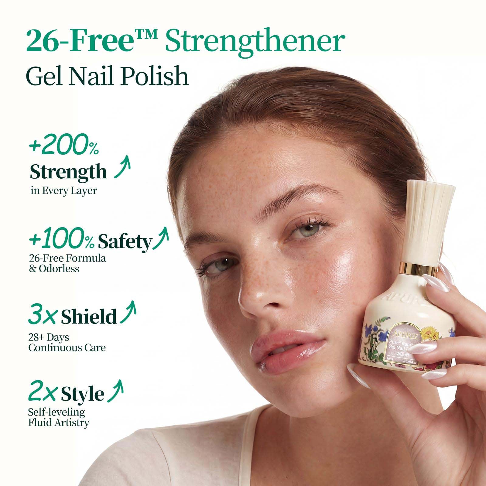 Woman Holding APUREE 26-Free Strengthener Gel Nail Polish for Stronger Healthier Nails