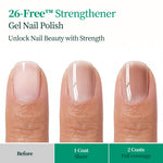 Before and after nail comparison using Apuree 26-Free strengthening gel polish, showing improved nail smoothness and strength after application