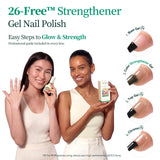 Apuree nail strengthener gel polish application steps with two models, showing easy application and natural nail enhancement results