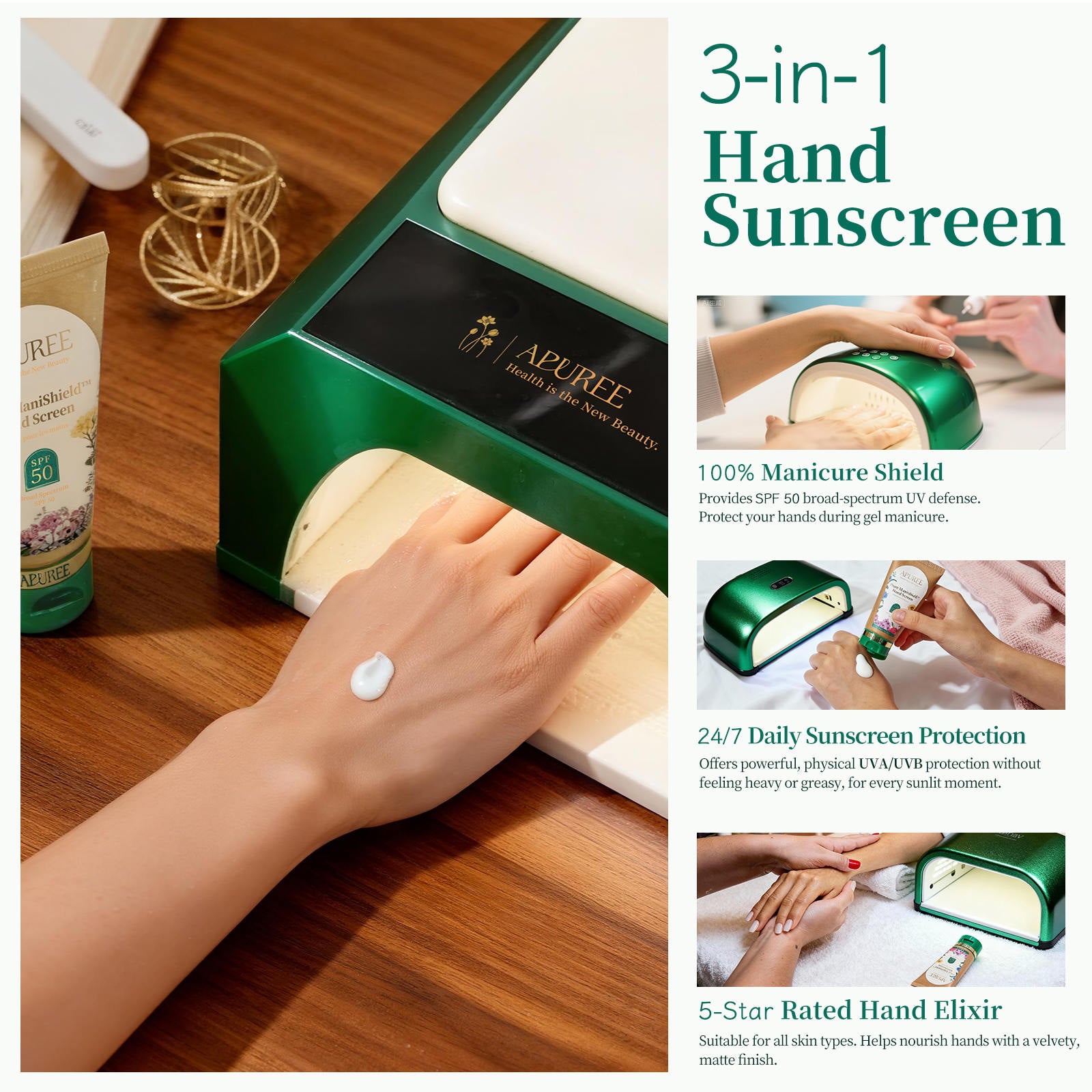 Suncreen Hand Apuree Hand Sunscreen SPF 50 for UV Nail Lamp Protection