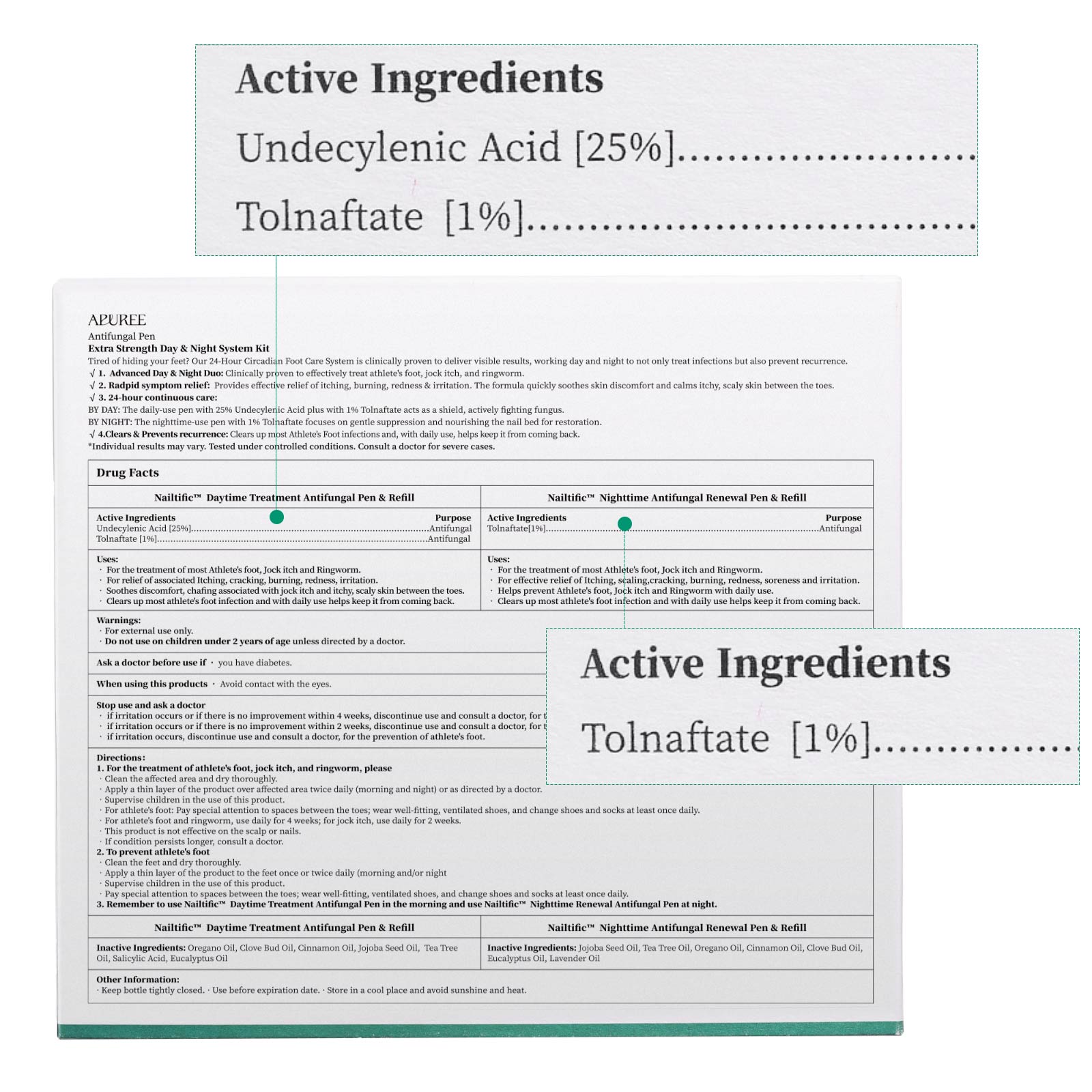 APUREE strategic day and night nail renewal duo with active antifungal ingredients