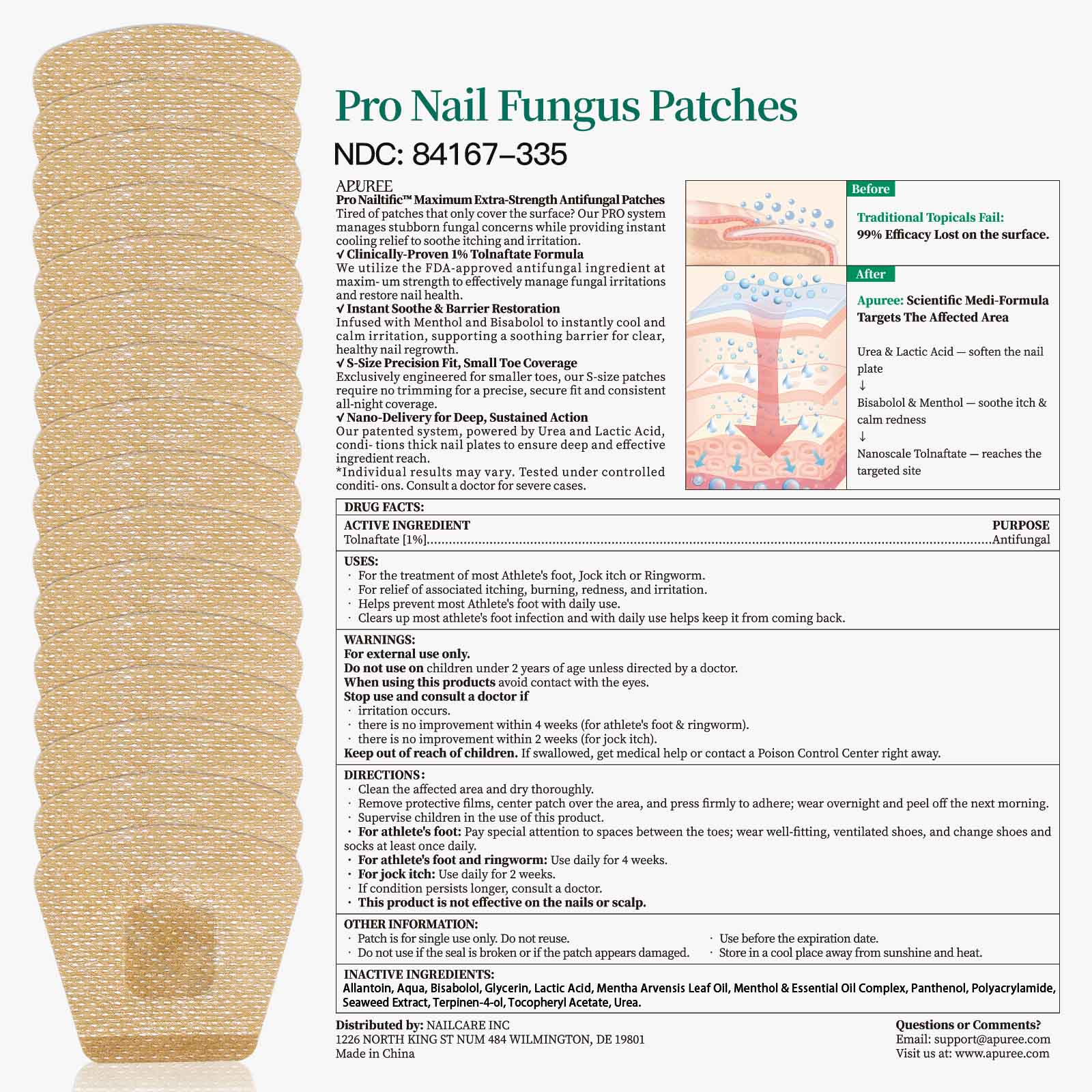 APUREE maximum strength antifungal patches pro otc package back information