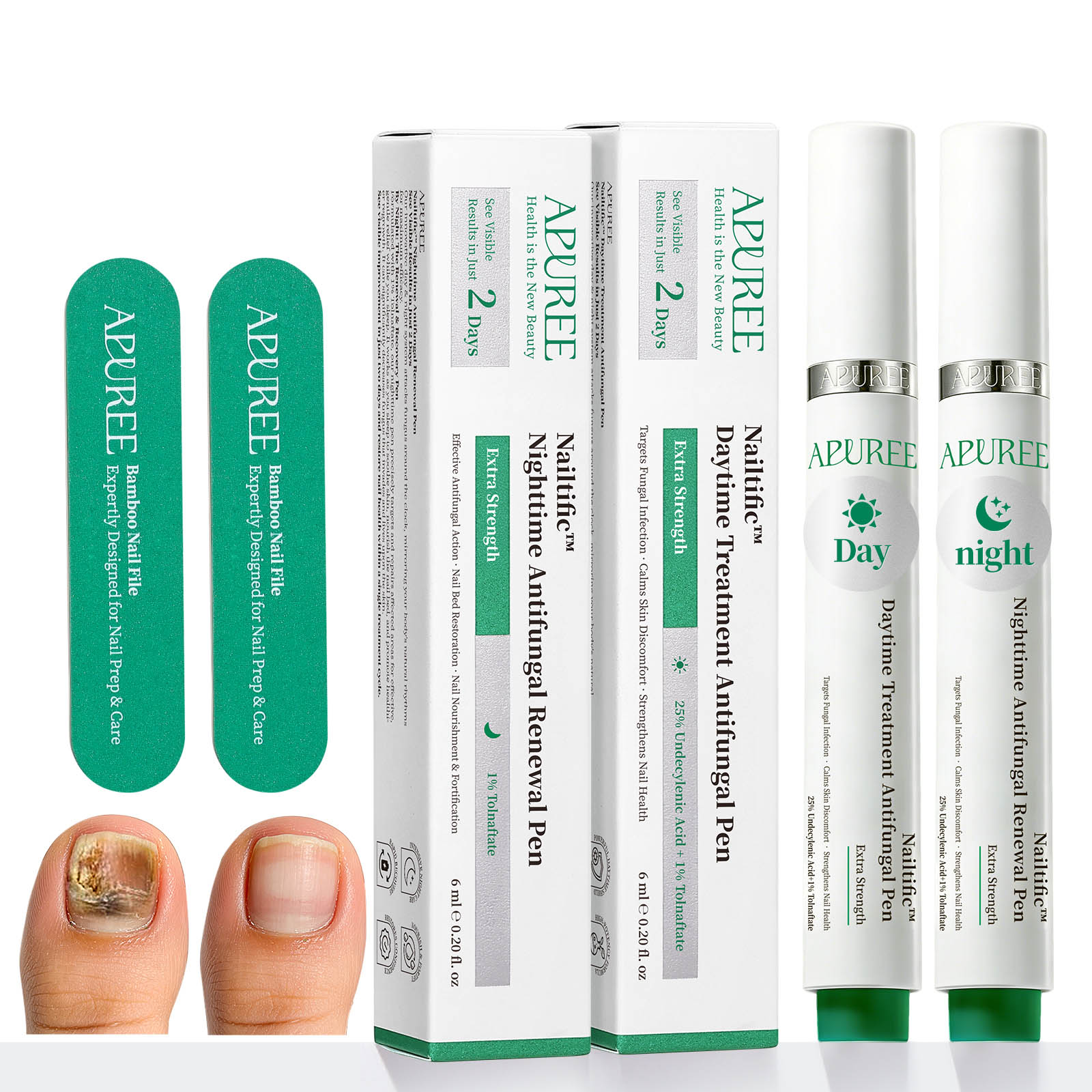 Apuree toenail fungus treatment day and night duo antifungal pen system for 24 hour nail repair