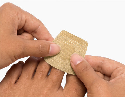 APUREE apply adhesive nail patch over affected toenail
