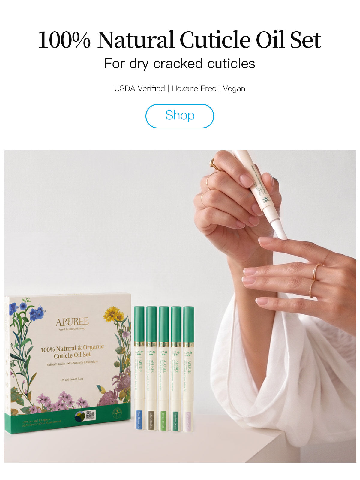 APUREE natural cuticle oil set for dry cracked cuticles