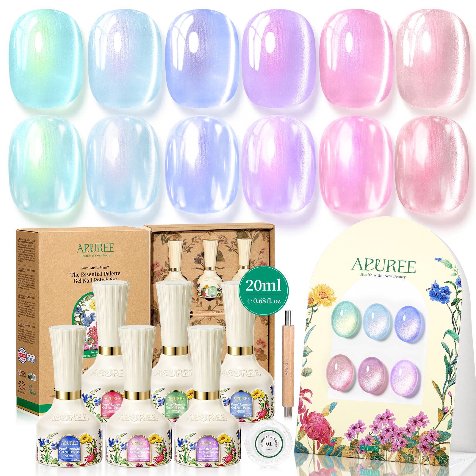 26-Free™ Cat Eye Gel Nail Polish Set (6PCS), 0.68 fl. oz each Aqua Aura