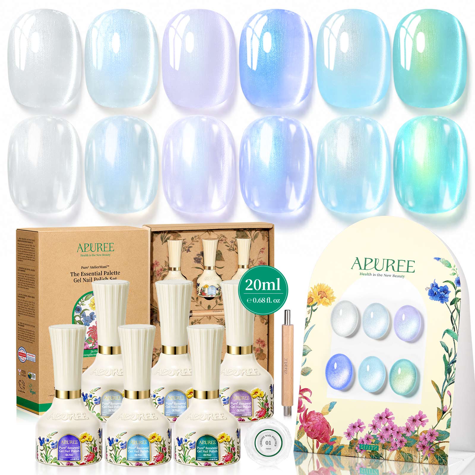 26-Free™ Cat Eye Gel Nail Polish Set (6PCS), 0.68 fl. oz each Siren's Cove